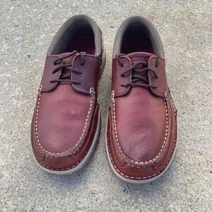 Wolverine Mens W07480 Leather Boat Shoes Brown Vibram Sole 10EW Wide